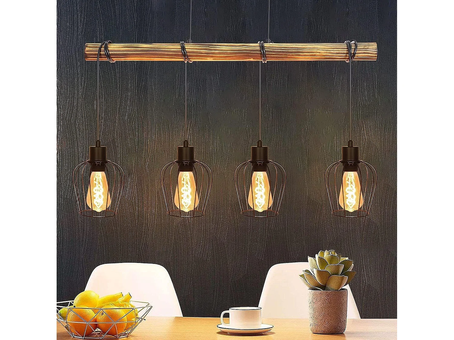 NETTLIFE Suspension rétro lampe à suspension vintage en bois industriel noir E27