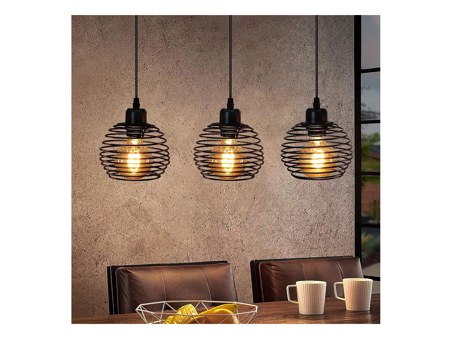 NETTLIFE Hanglamp - 3xE27 - zwart - vintage eetkamerlamp - metaal - keuken industriële hanglamp - voor woonkamer | eetkamer - zonder lampen