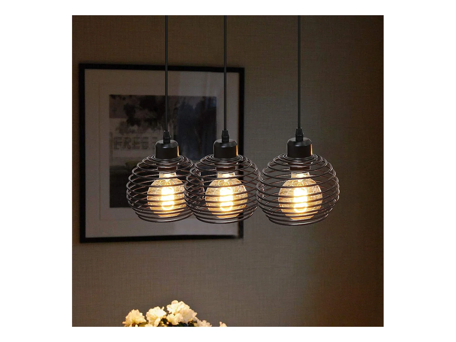 NETTLIFE Suspensión de mesa Vintage negro. Lámpara de mesa E27. Lámpara para comedor. Retró cocina industrial.