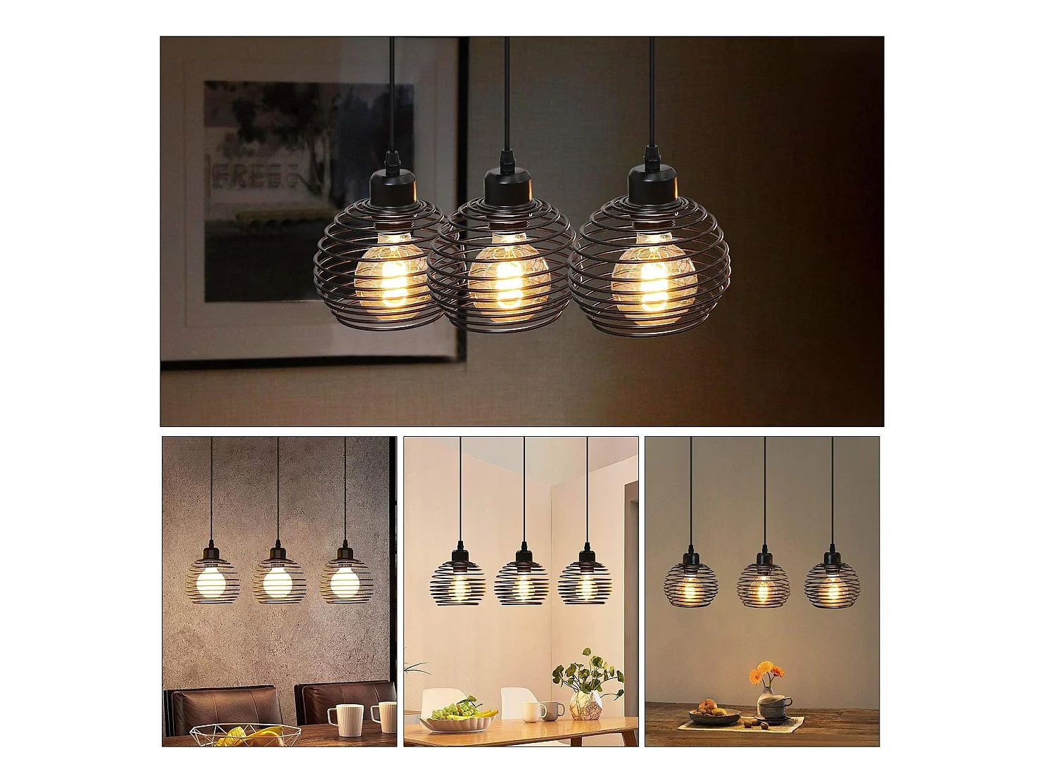 NETTLIFE Suspensión de mesa Vintage negro. Lámpara de mesa E27. Lámpara para comedor. Retró cocina industrial.