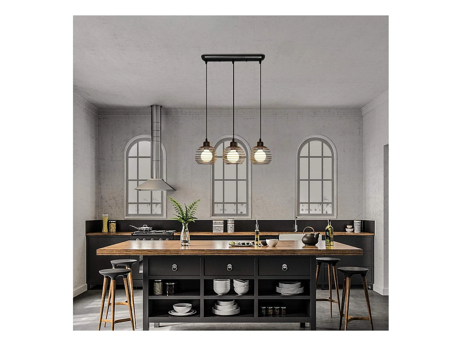 NETTLIFE Suspensión de mesa Vintage negro. Lámpara de mesa E27. Lámpara para comedor. Retró cocina industrial.