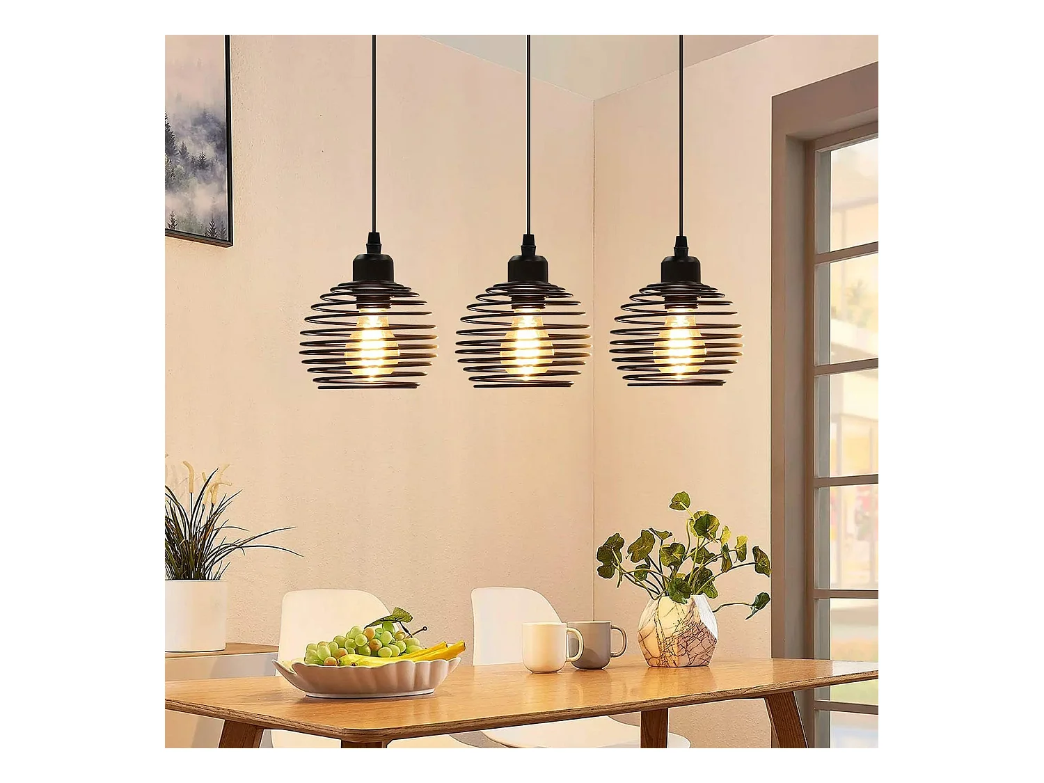 NETTLIFE Suspensión de mesa Vintage negro. Lámpara de mesa E27. Lámpara para comedor. Retró cocina industrial.