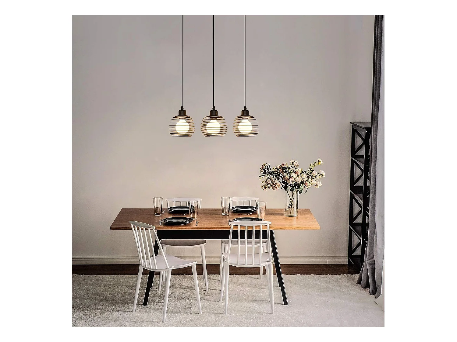 NETTLIFE Suspensión de mesa Vintage negro. Lámpara de mesa E27. Lámpara para comedor. Retró cocina industrial.