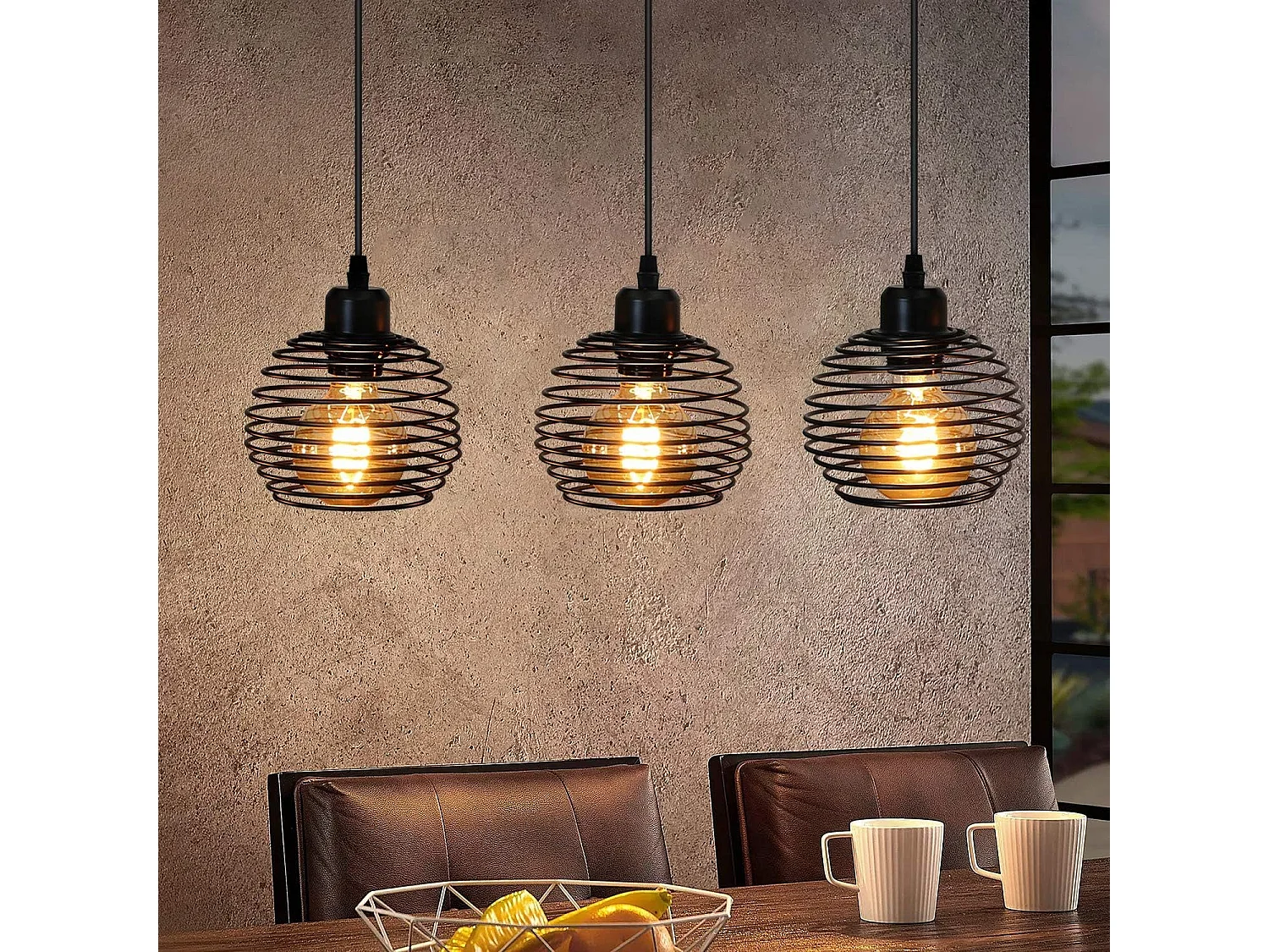 NETTLIFE Suspension de table Vintage noir Lampe de table E27 Lampe de salle à manger Rétro cuisine industrielle