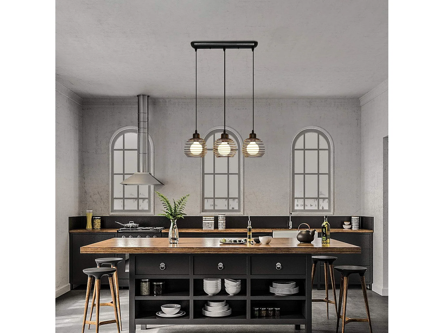 NETTLIFE Suspension de table Vintage noir Lampe de table E27 Lampe de salle à manger Rétro cuisine industrielle