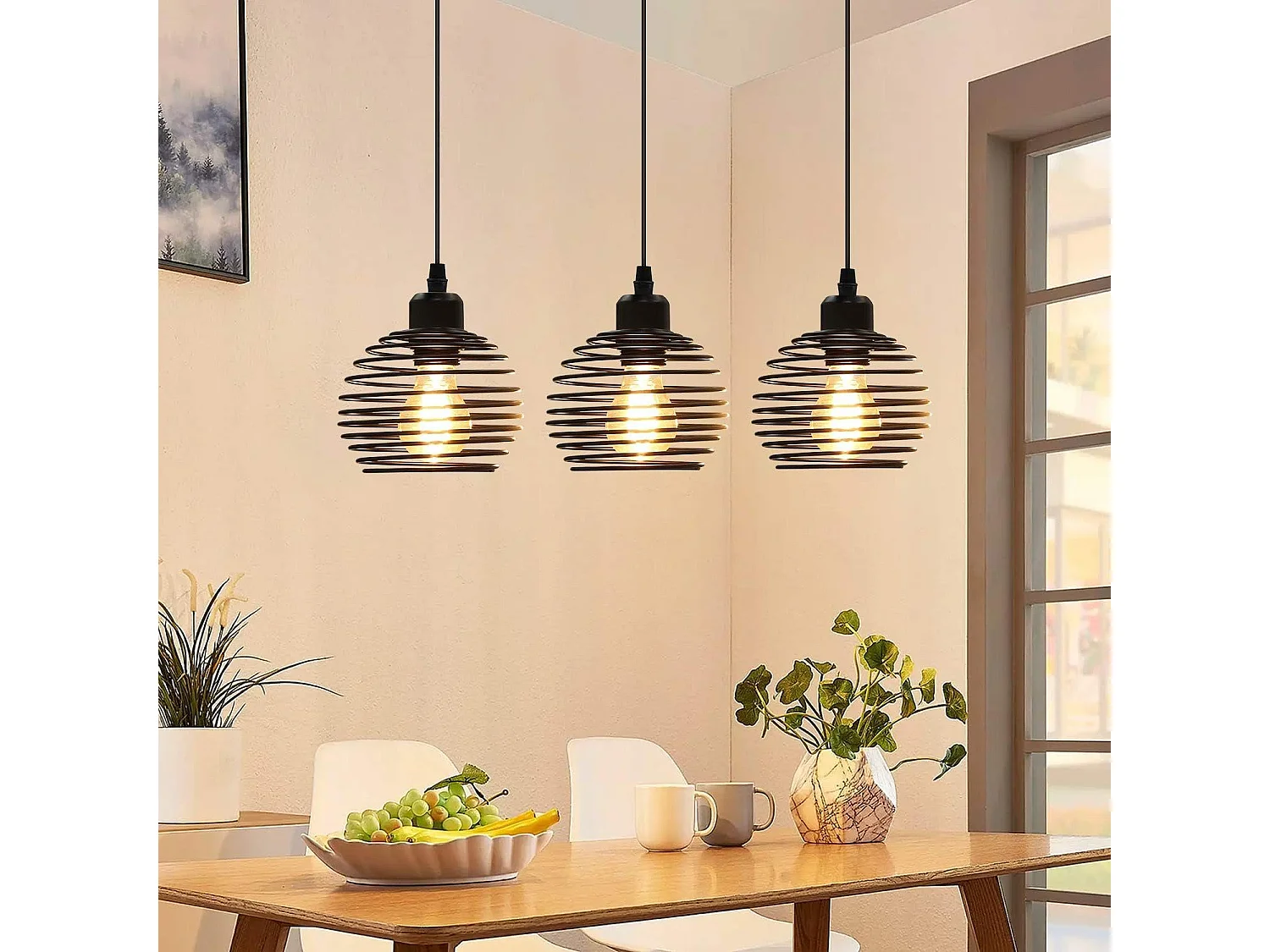 NETTLIFE Suspension de table Vintage noir Lampe de table E27 Lampe de salle à manger Rétro cuisine industrielle