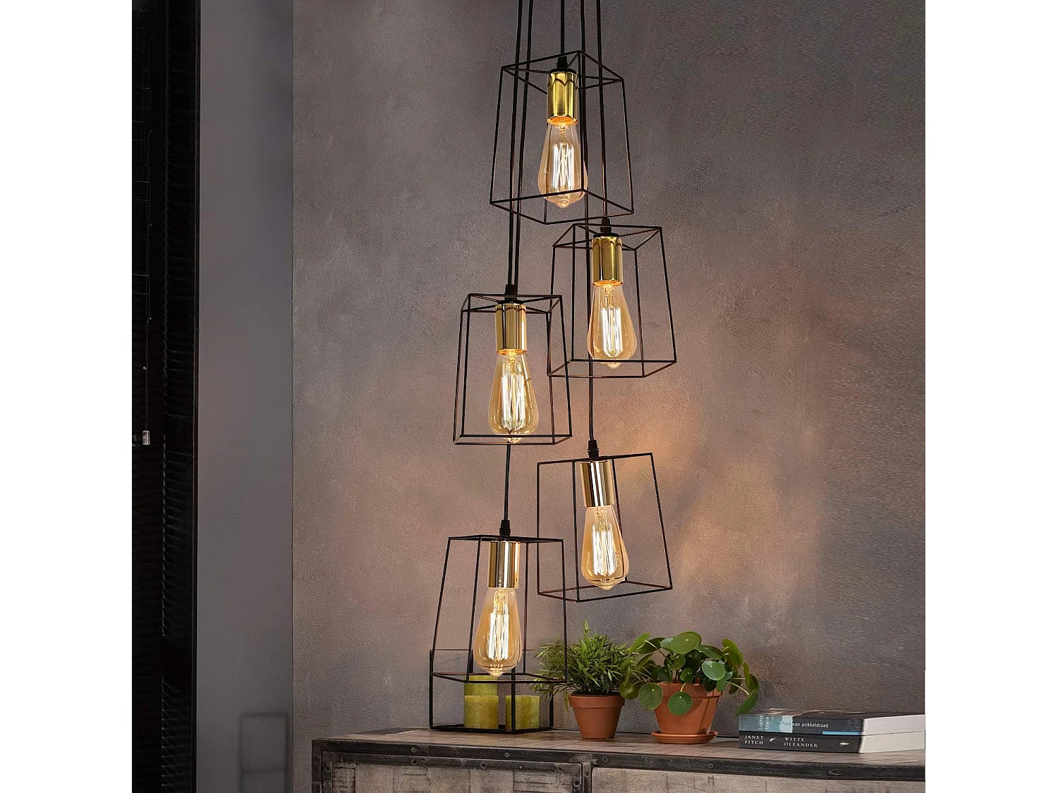 NETTLIFE Suspension vintage noire 5 lampes réglable en hauteur en métal E27 industriel