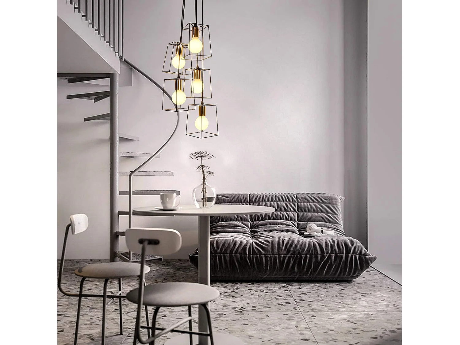 NETTLIFE Suspension vintage noire 5 lampes réglable en hauteur en métal E27 industriel