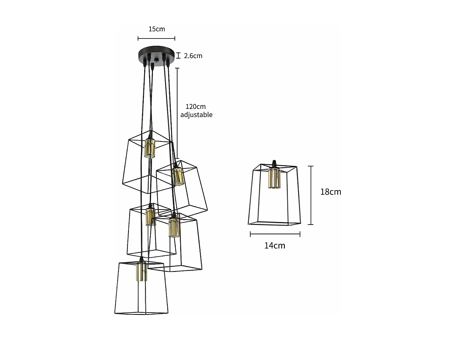 NETTLIFE Suspension vintage noire 5 lampes réglable en hauteur en métal E27 industriel