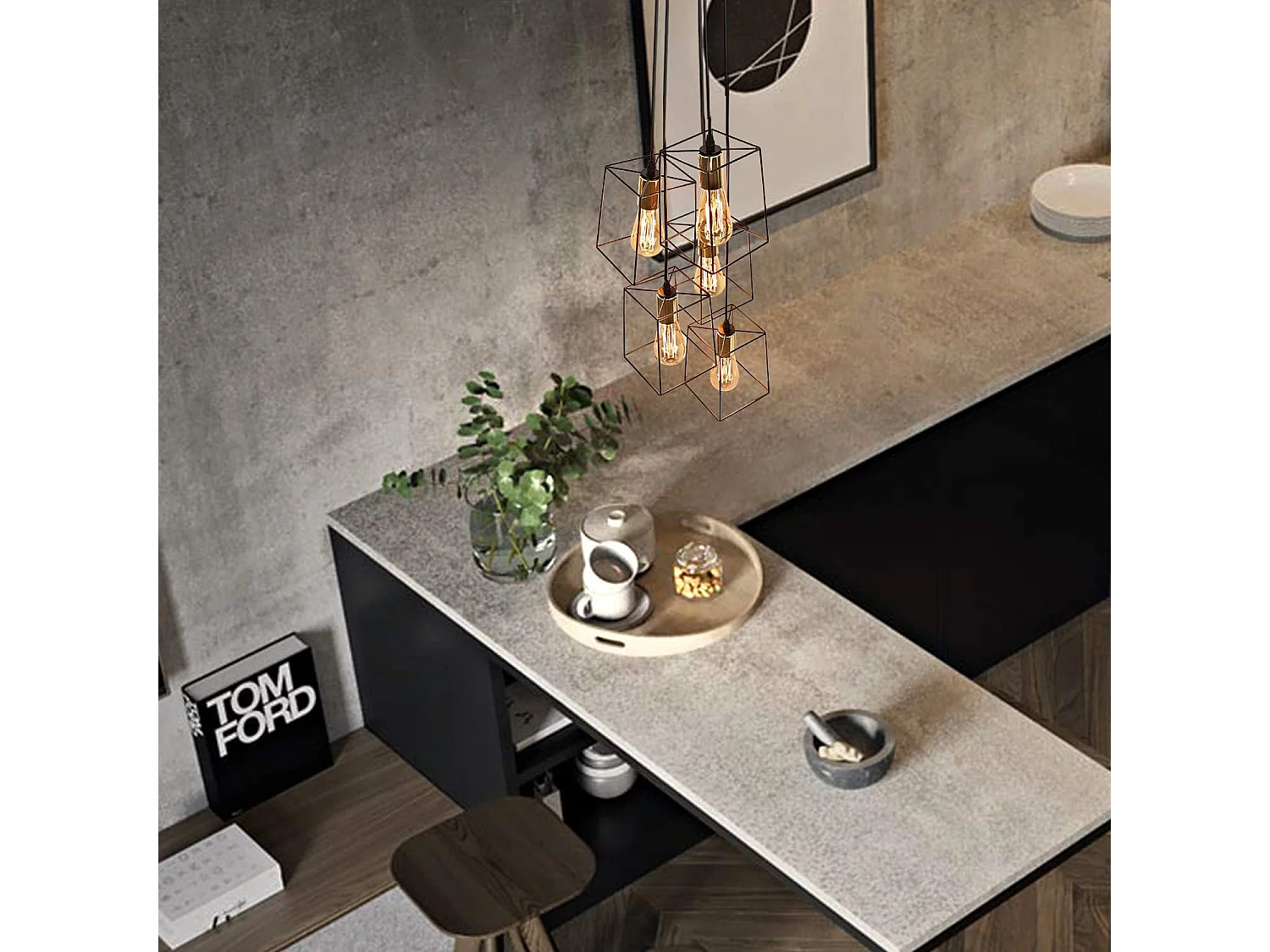 NETTLIFE Suspension vintage noire 5 lampes réglable en hauteur en métal E27 industriel