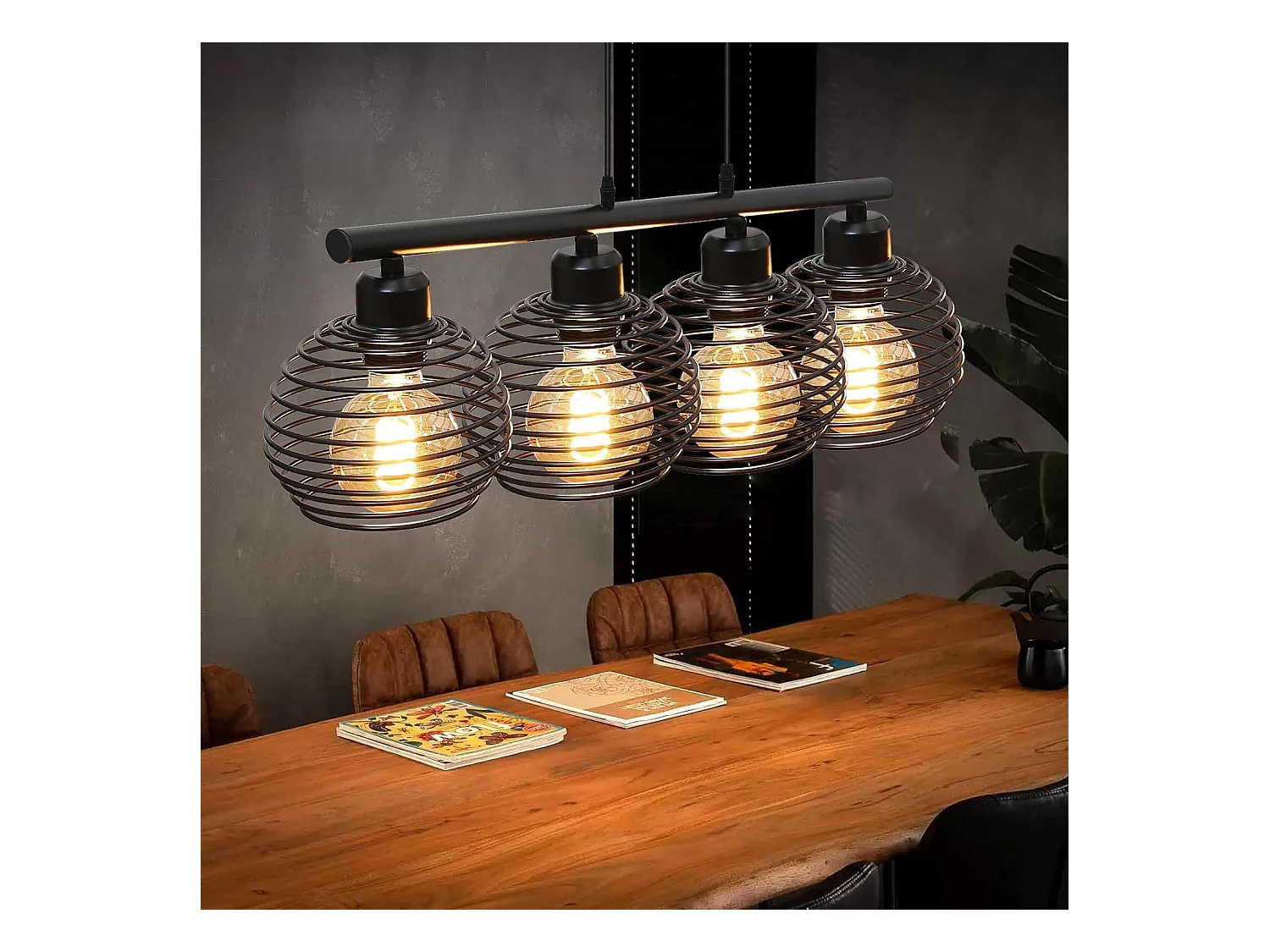 NETTLIFE Lampe à suspension noire rétro E27 métal industriel
