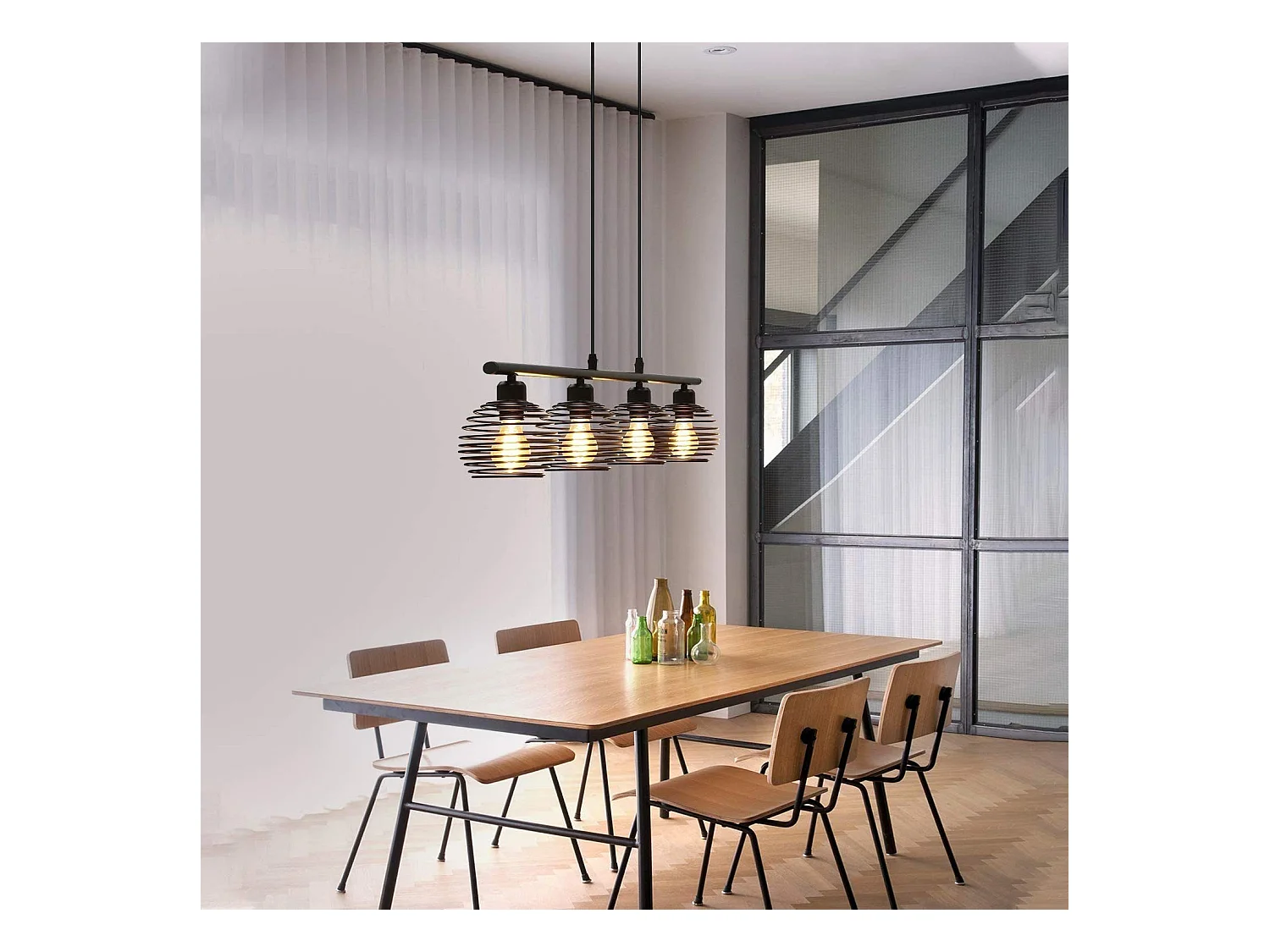 NETTLIFE Hanglamp - 4xE27 - zwart - vintage eetkamerlamp - metaal - keuken industriële hanglamp - voor woonkamer | eetkamer - zonder lampen