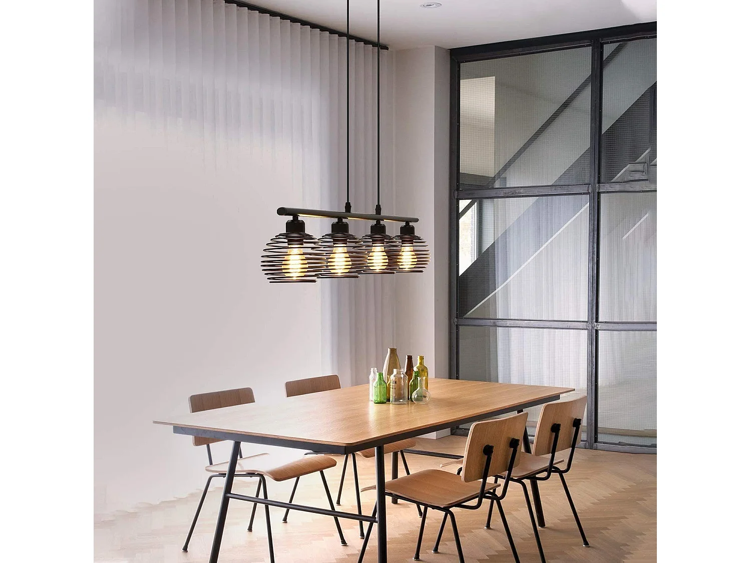 NETTLIFE Hanglamp - 4xE27 - zwart - vintage eetkamerlamp - metaal - keuken industriële hanglamp - voor woonkamer | eetkamer - zonder lampen