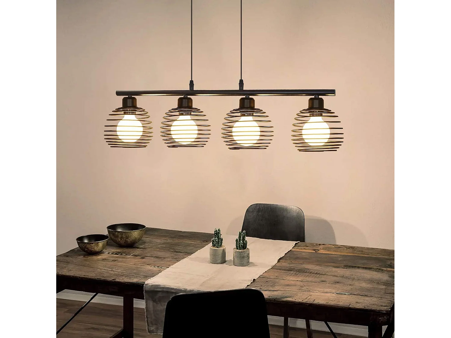 NETTLIFE Hanglamp - 4xE27 - zwart - vintage eetkamerlamp - metaal - keuken industriële hanglamp - voor woonkamer | eetkamer - zonder lampen