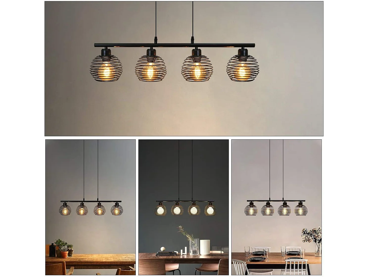 NETTLIFE Hanglamp - 4xE27 - zwart - vintage eetkamerlamp - metaal - keuken industriële hanglamp - voor woonkamer | eetkamer - zonder lampen