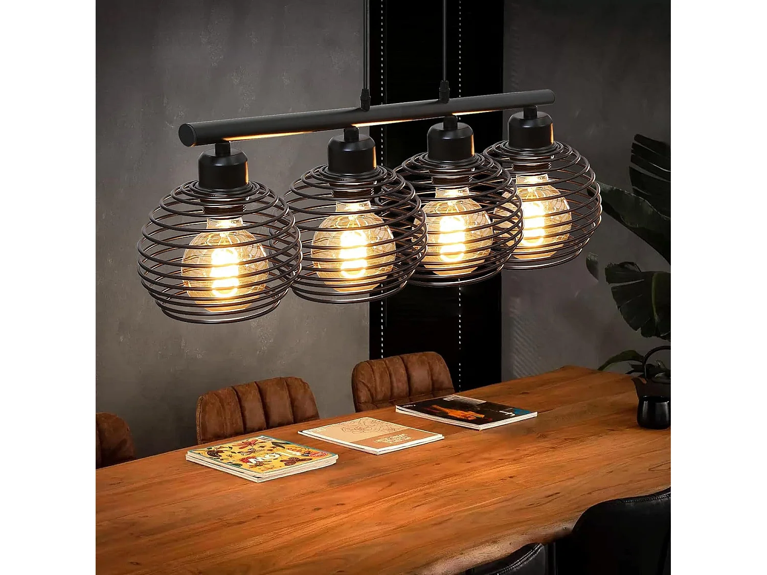 NETTLIFE Lampe à suspension noire rétro E27 métal industriel