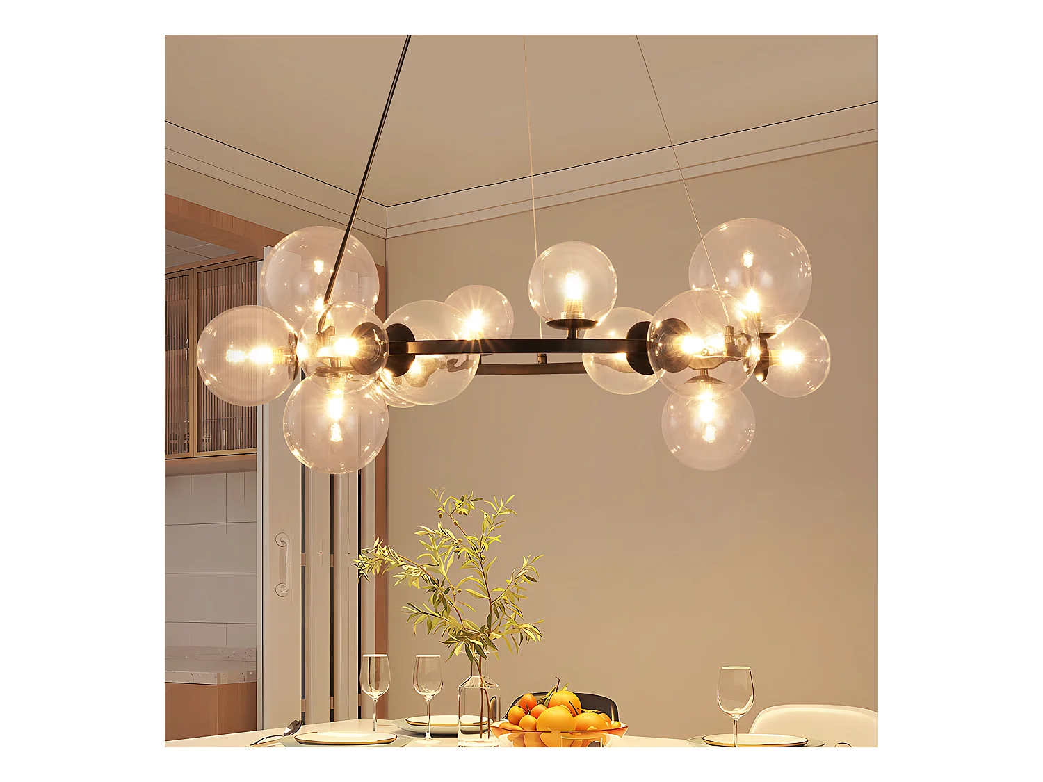 NETTLIFE Suspension table à manger lampe suspendue salon - G9 14 flammes escalier transparent moderne