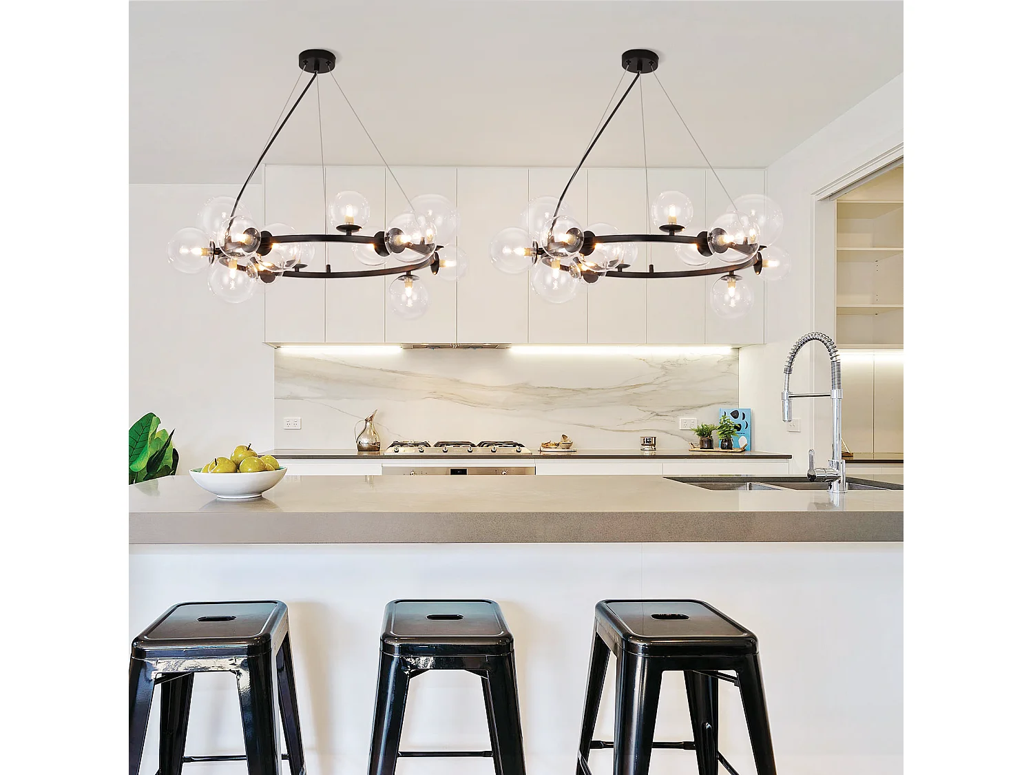 NETTLIFE Suspension table à manger lampe suspendue salon - G9 14 flammes escalier transparent moderne