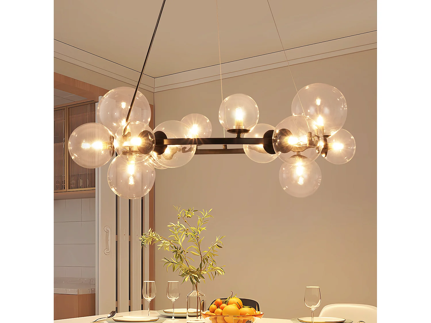 NETTLIFE Mesa suspendida para comer, lámpara colgante para salón - G9, 14 llamas, escalera transparente moderna.