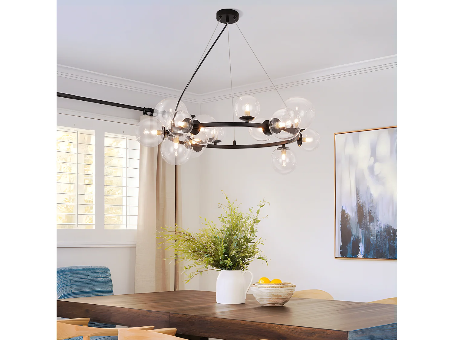 NETTLIFE Mesa suspendida para comer, lámpara colgante para salón - G9, 14 llamas, escalera transparente moderna.