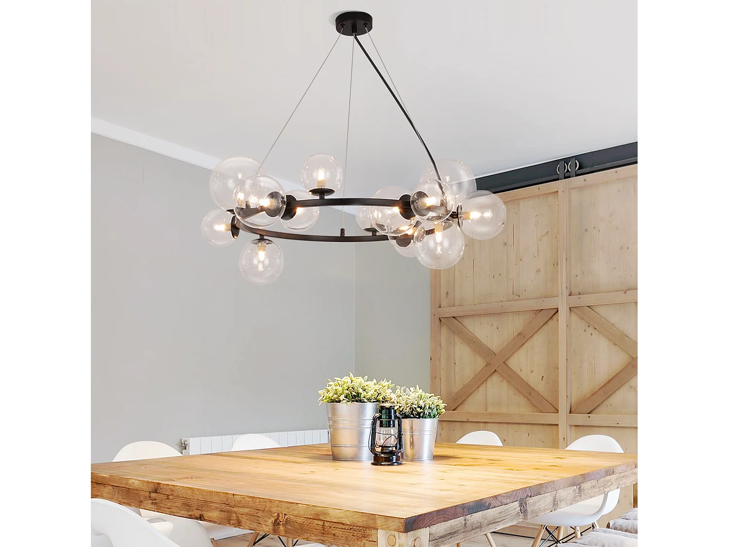 NETTLIFE Mesa suspendida para comer, lámpara colgante para salón - G9, 14 llamas, escalera transparente moderna.