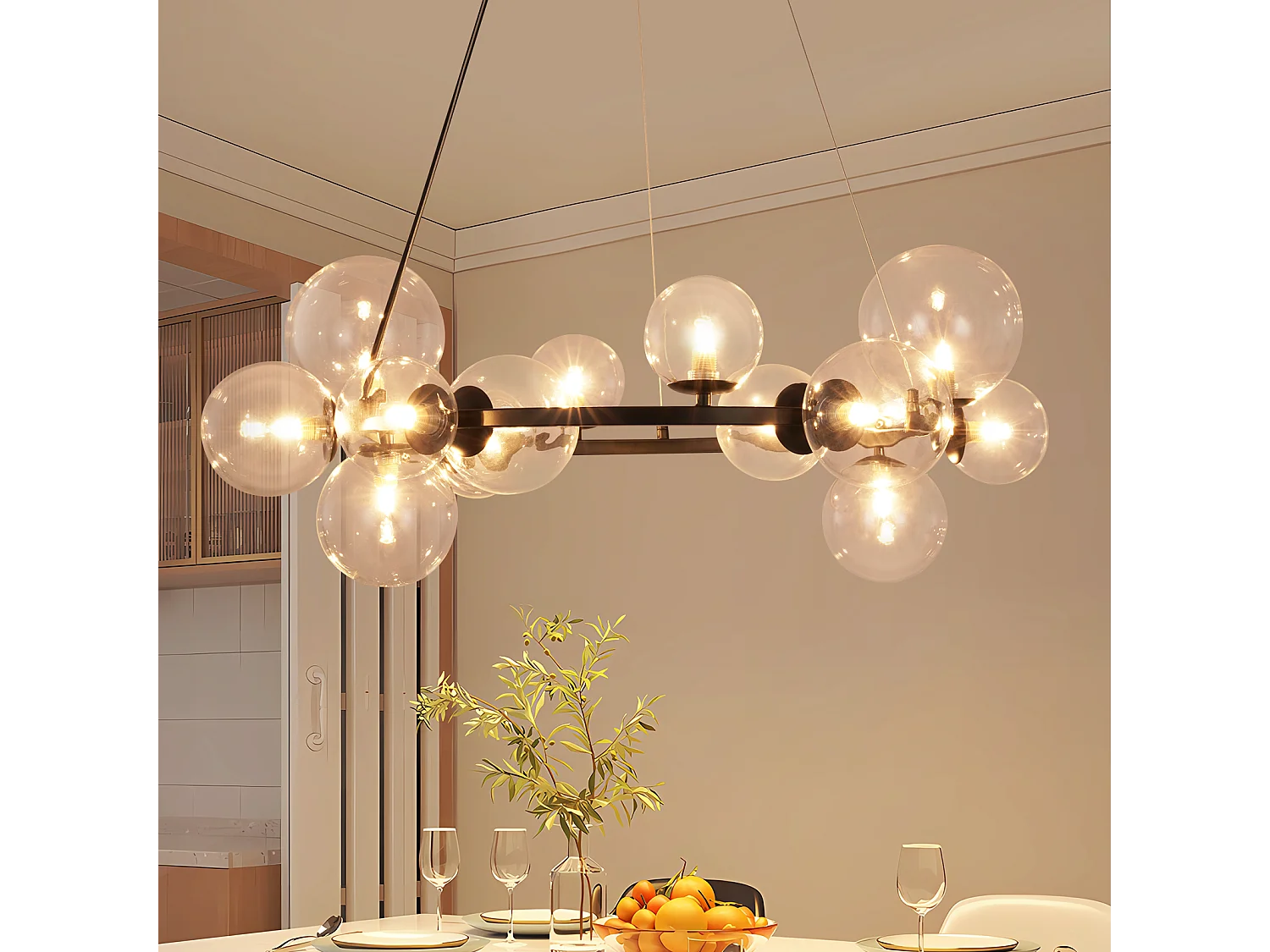 NETTLIFE Suspension table à manger lampe suspendue salon - G9 14 flammes escalier transparent moderne