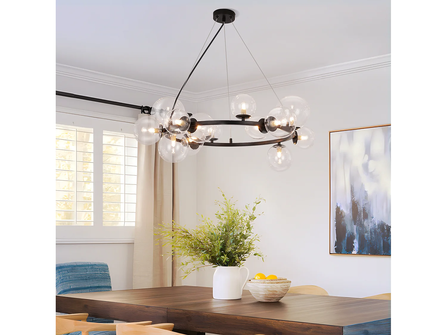 NETTLIFE Suspension table à manger lampe suspendue salon - G9 14 flammes escalier transparent moderne