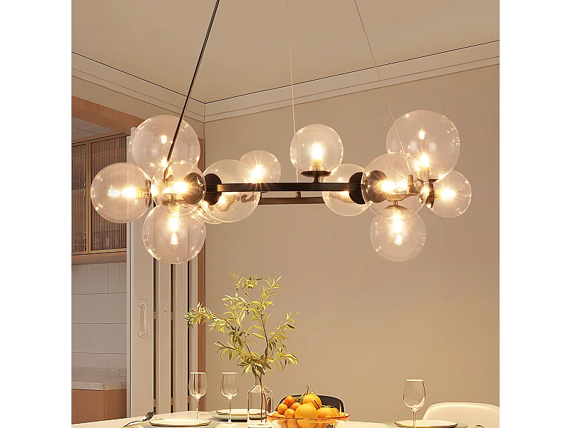 NETTLIFE Hanglamp G9 14-Lichts Glas Transparant Modern Pendellamp Eetkamerlamp Kroonluchter met Glazen Bol voor Eetkamer | Hal | Woonkamer | Trappenhuis
