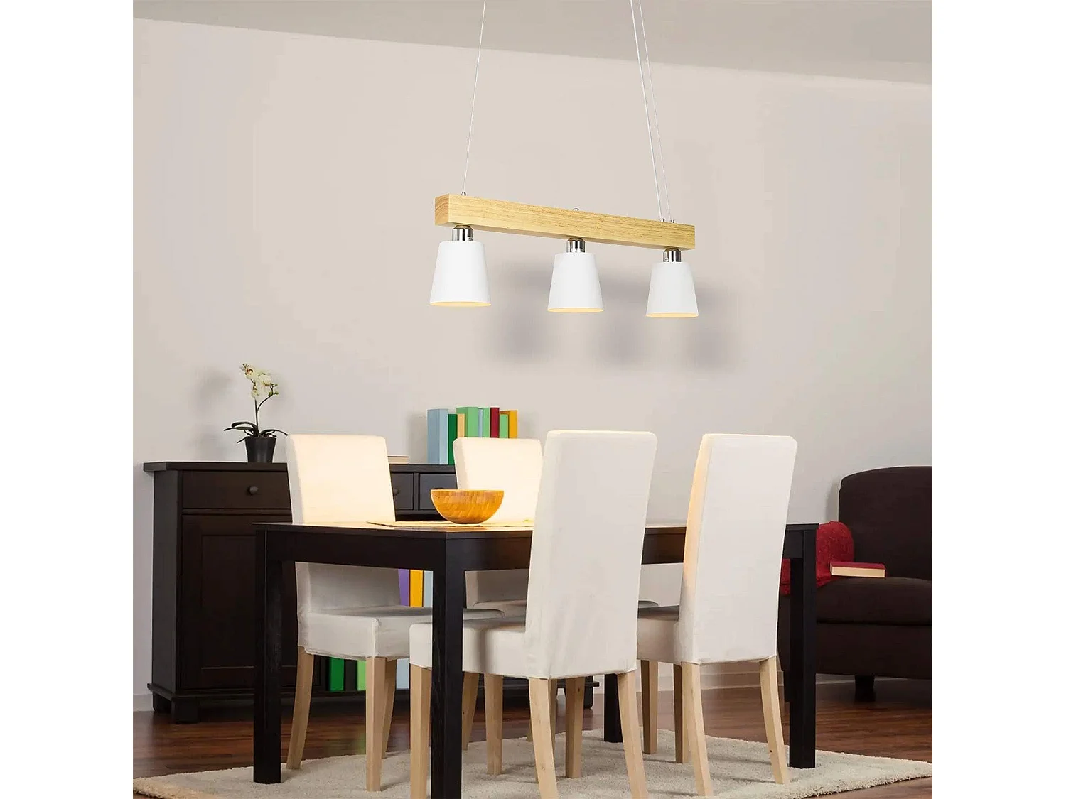 NETTLIFE Suspension Bois 3 Flammes Blanc Chaud Vintage Réglable en Hauteur Blanc E27 MAX.25W