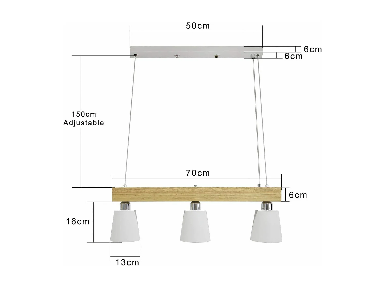 NETTLIFE Suspension Bois 3 Flammes Blanc Chaud Vintage Réglable en Hauteur Blanc E27 MAX.25W