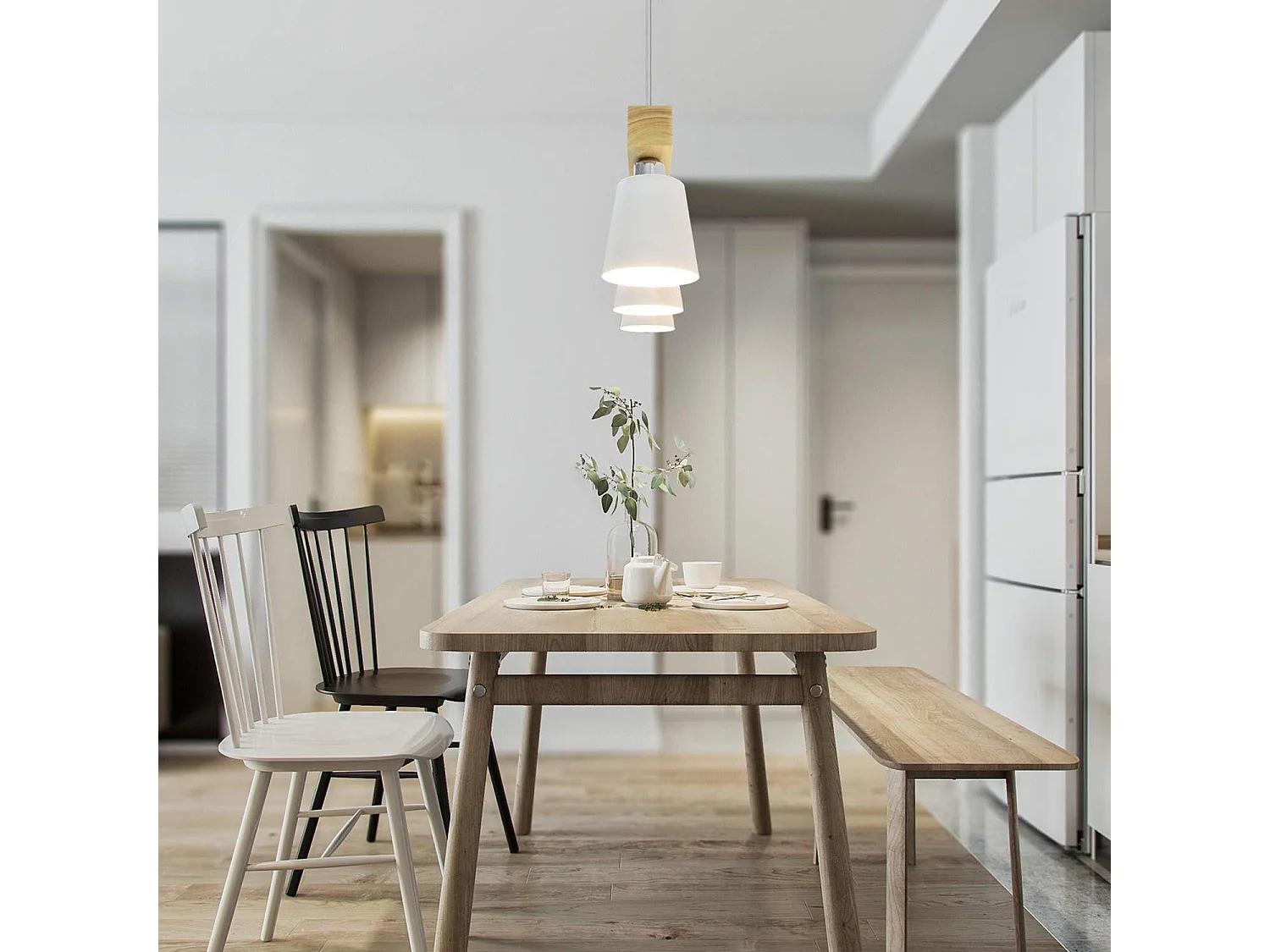 NETTLIFE Suspension Bois 3 Flammes Blanc Chaud Vintage Réglable en Hauteur Blanc E27 MAX.25W