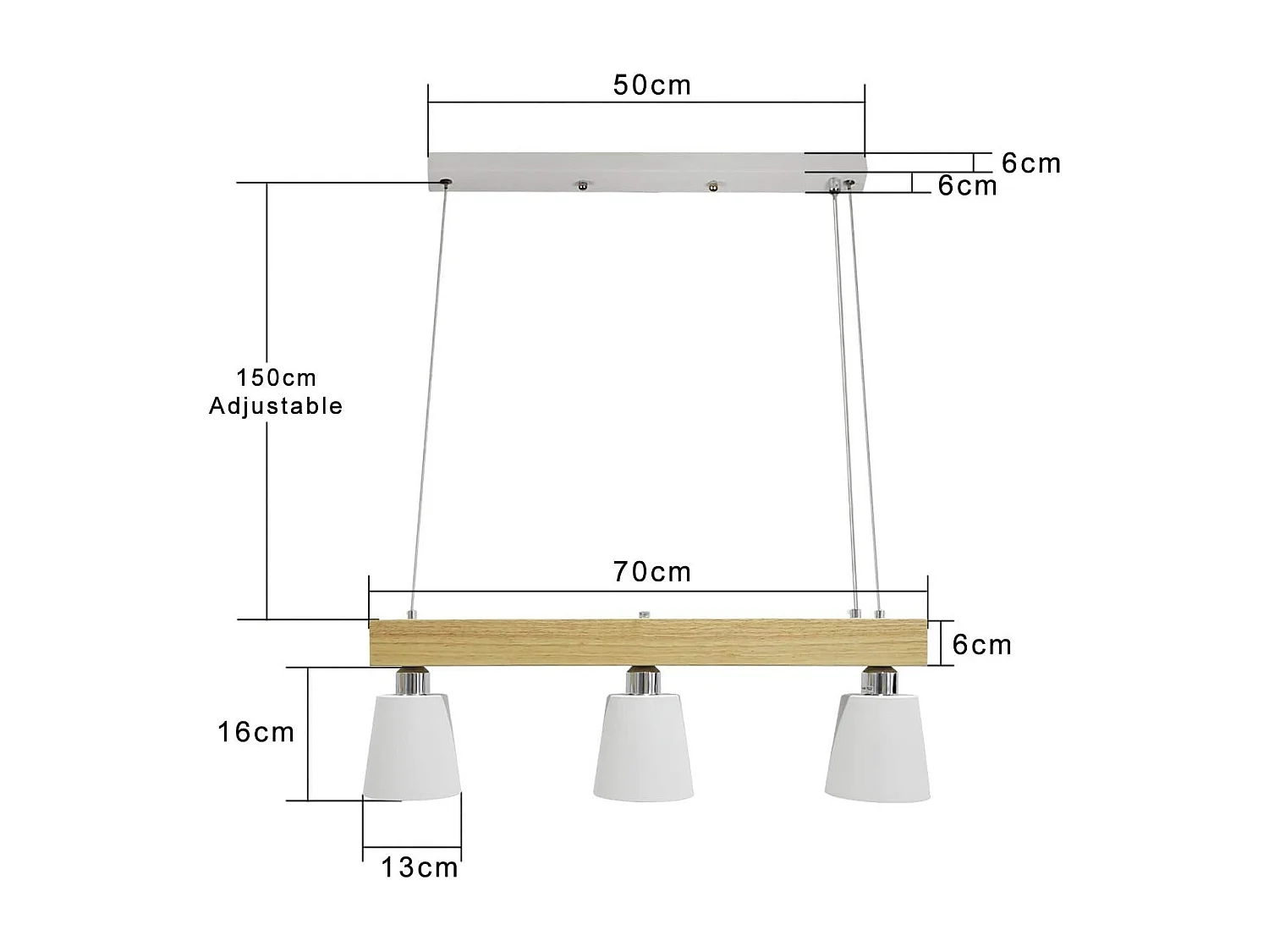 NETTLIFE Suspension Bois 3 Flammes Blanc Chaud Vintage Réglable en Hauteur Blanc E27 MAX.25W