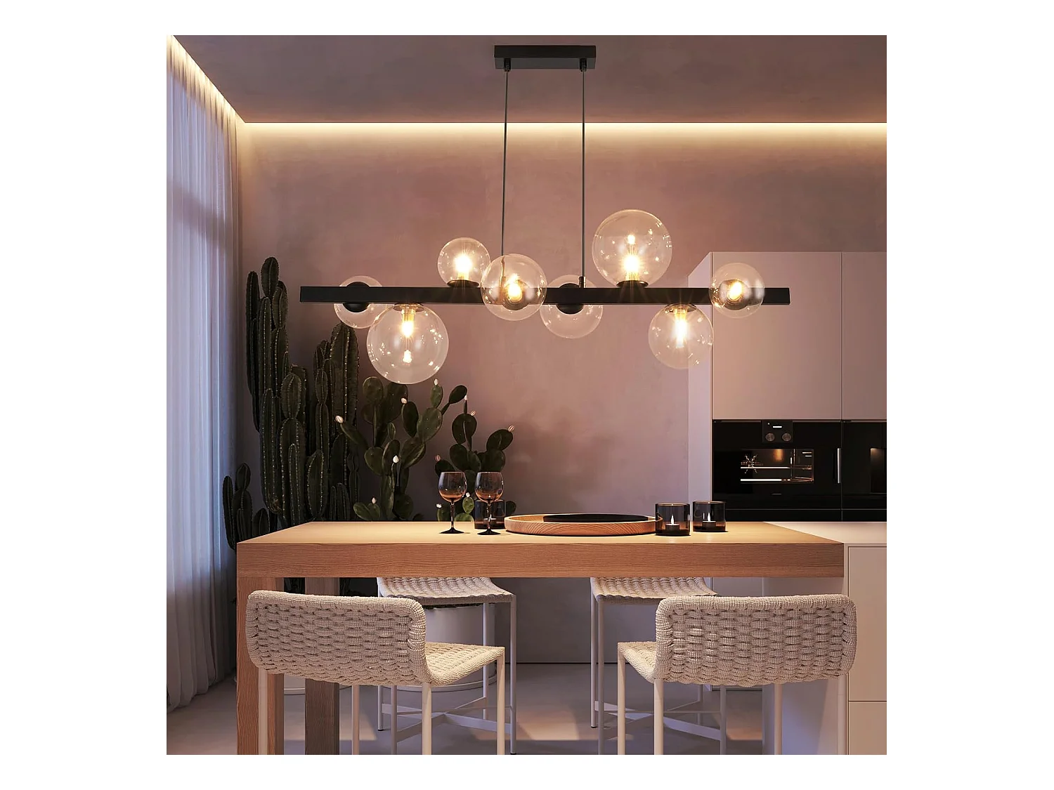 NETTLIFE Suspension table à manger lampe suspendue salon suspension G9 suspension 8 ampoules transparente