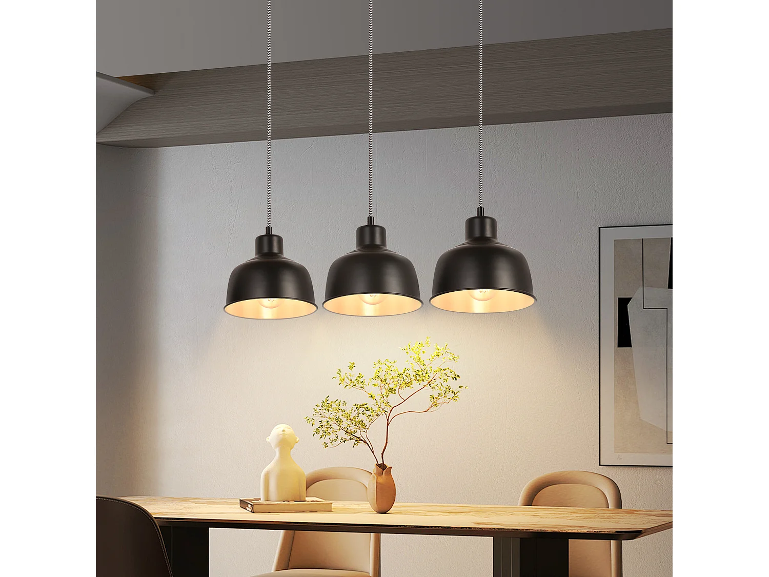 NETTLIFE Lampa wisząca w stylu vintage 3 płomienie Retro przemysłowa czarna lampa stołowa E27