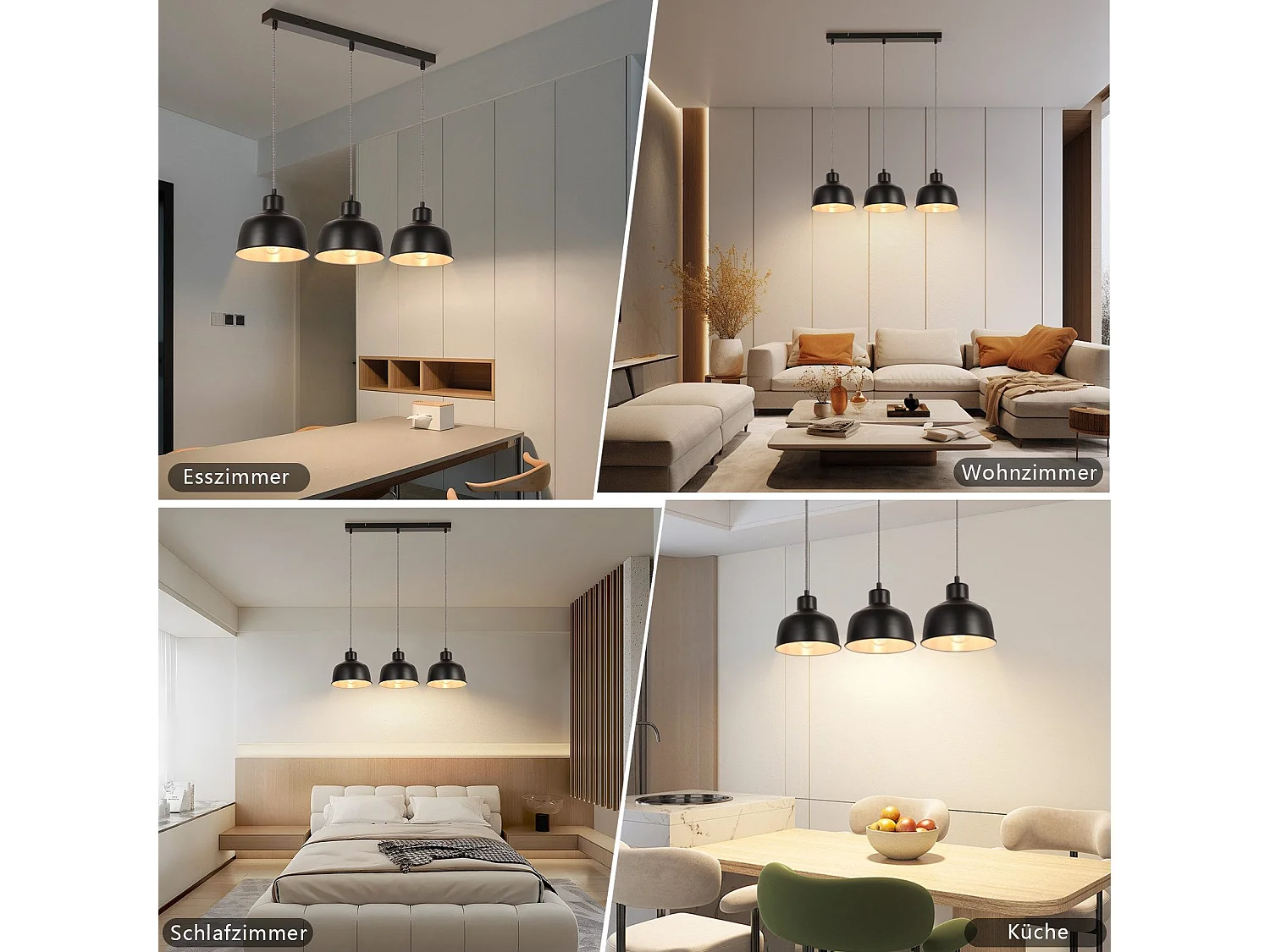 NETTLIFE Lampa wisząca w stylu vintage 3 płomienie Retro przemysłowa czarna lampa stołowa E27