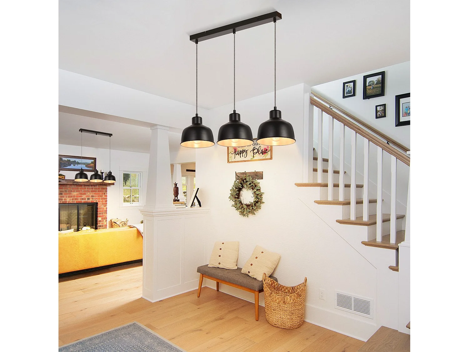 NETTLIFE Lampa wisząca w stylu vintage 3 płomienie Retro przemysłowa czarna lampa stołowa E27