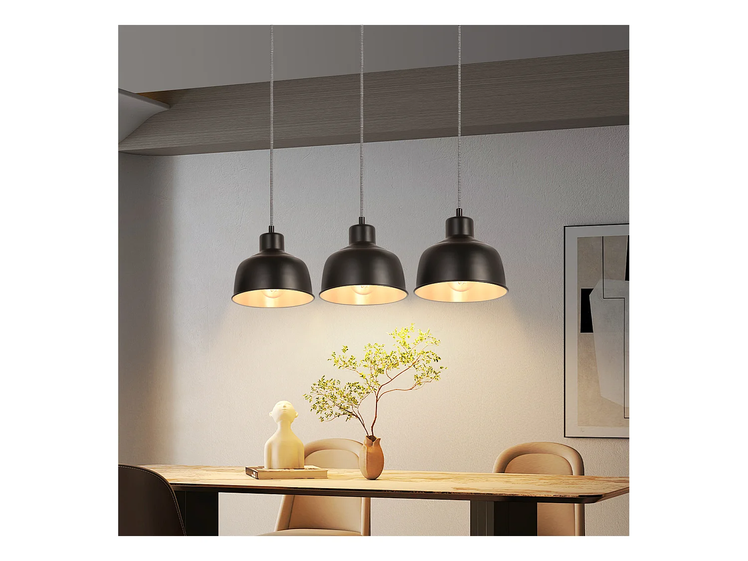 NETTLIFE Lampe à Suspension Vintage 3 Flammes Rétro Industrial Noir Lampe de Table E27