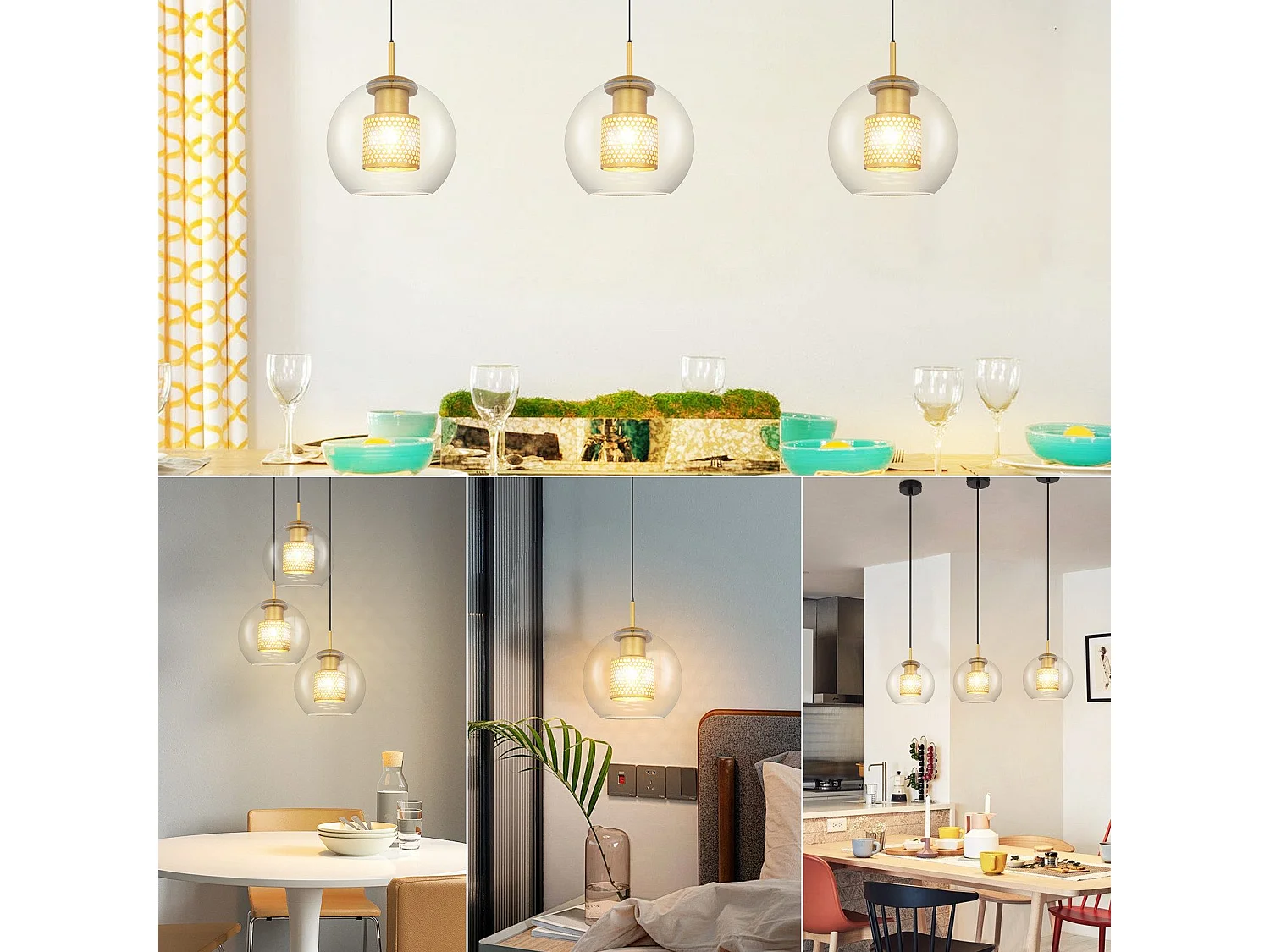 NETTLIFE Hanglamp Glas - 1-Lichts - E27 Fitting - Zwart Goud - rond - Metaal -Modern Eetkamerlamp - voor Keuken | Woonkamer | Slaapkamer | Eettafel - zonder Lamp