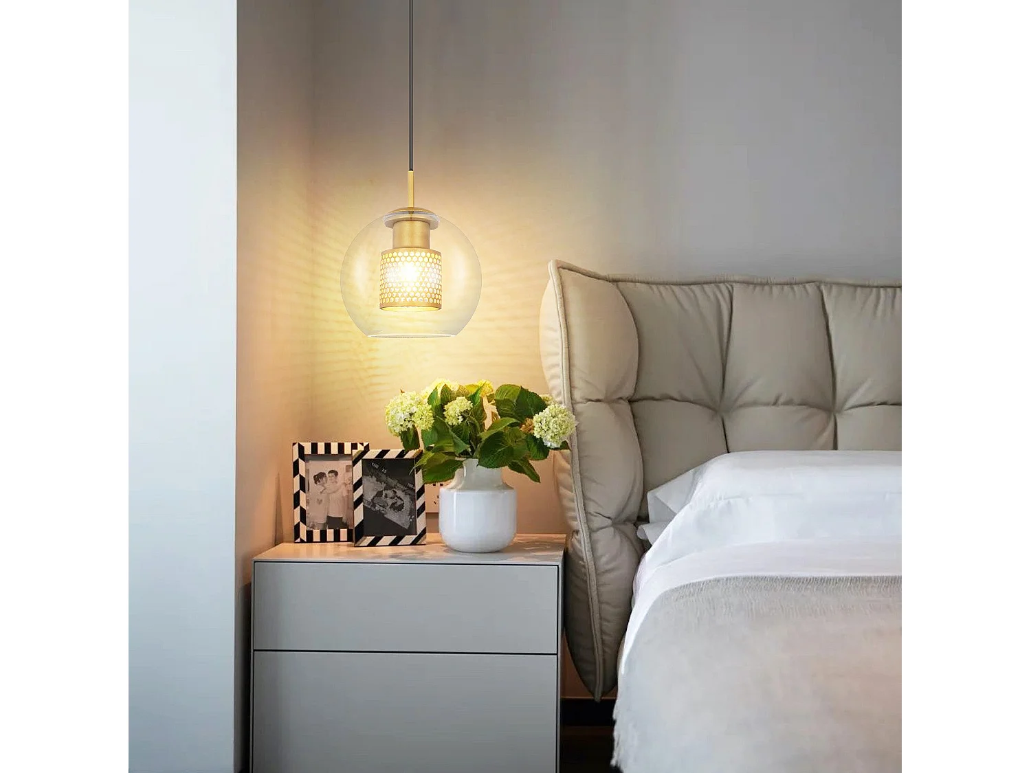 NETTLIFE Hanglamp Glas - 1-Lichts - E27 Fitting - Zwart Goud - rond - Metaal -Modern Eetkamerlamp - voor Keuken | Woonkamer | Slaapkamer | Eettafel - zonder Lamp