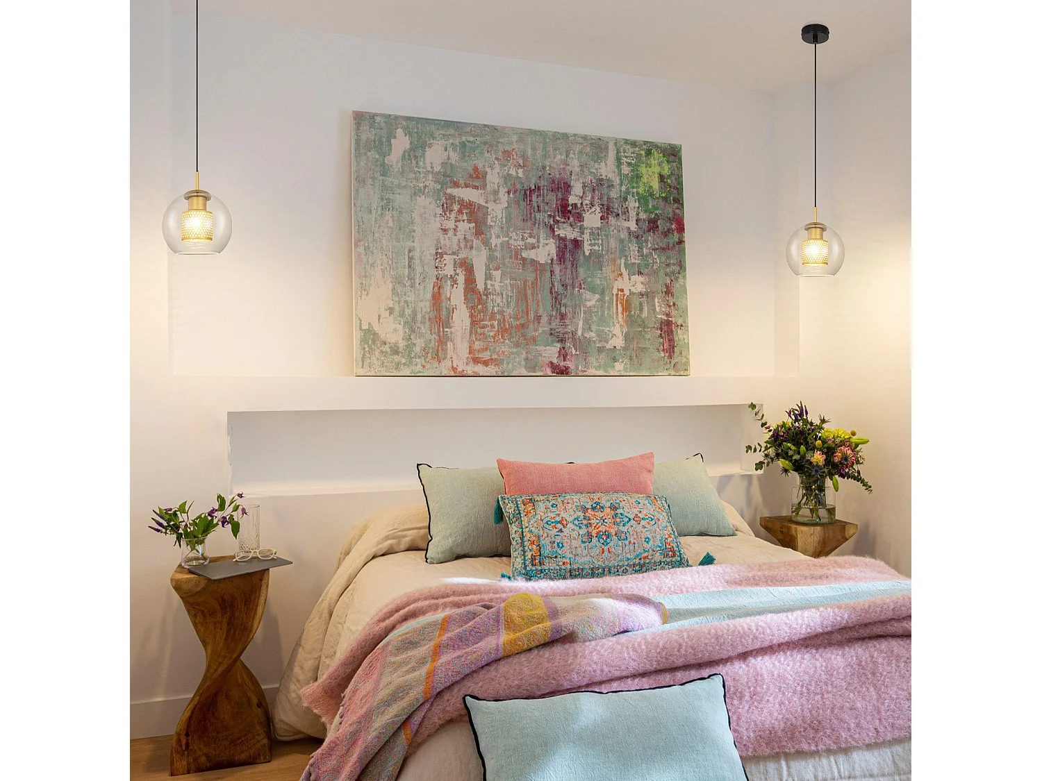 NETTLIFE Hanglamp Glas - 1-Lichts - E27 Fitting - Zwart Goud - rond - Metaal -Modern Eetkamerlamp - voor Keuken | Woonkamer | Slaapkamer | Eettafel - zonder Lamp