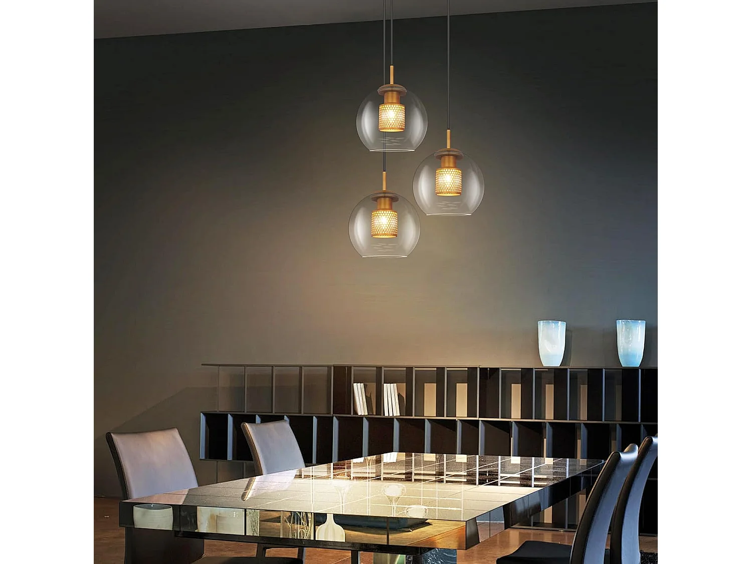 NETTLIFE Hanglamp Glas - 1-Lichts - E27 Fitting - Zwart Goud - rond - Metaal -Modern Eetkamerlamp - voor Keuken | Woonkamer | Slaapkamer | Eettafel - zonder Lamp