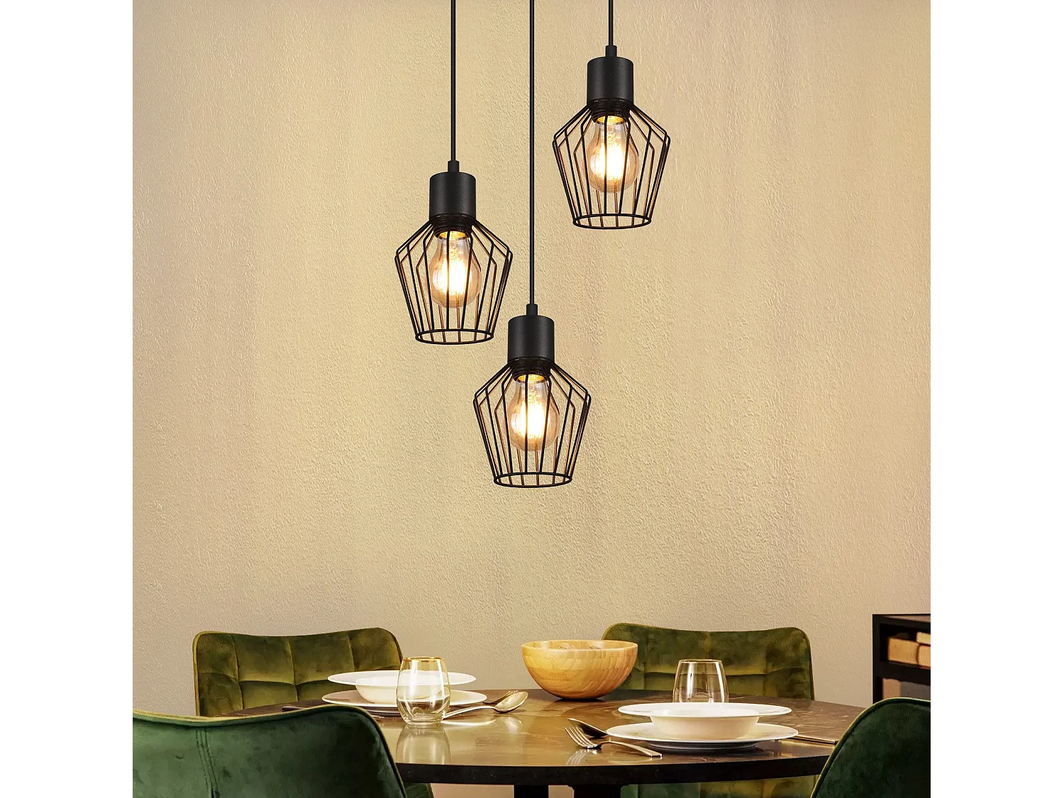 NETTLIFE Hängeleuchte 3 Globen runde Pendelleuchte schwarze LED E27 Metall Retro