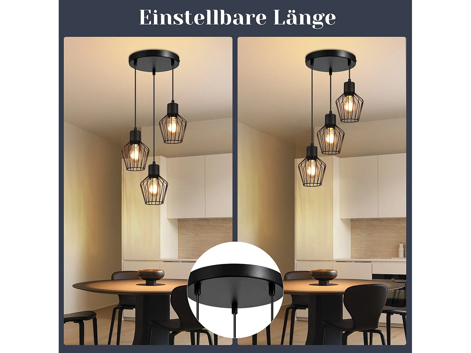 NETTLIFE Hängeleuchte 3 Globen runde Pendelleuchte schwarze LED E27 Metall Retro