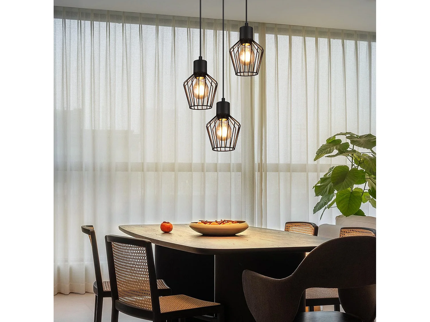 NETTLIFE Hängeleuchte 3 Globen runde Pendelleuchte schwarze LED E27 Metall Retro