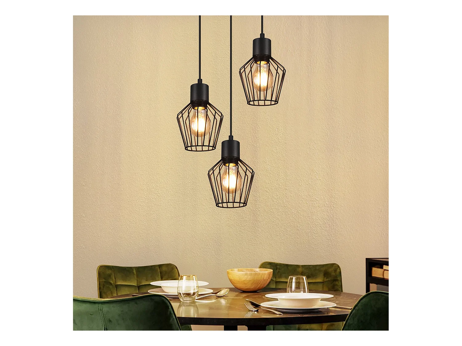 NETTLIFE Suspension 3 ampoules suspension ronde suspension noire LED E27 métal rétro