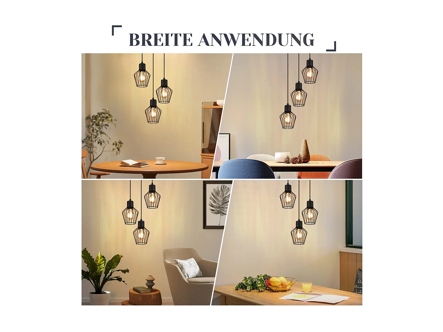 NETTLIFE Suspension 3 ampoules suspension ronde suspension noire LED E27 métal rétro