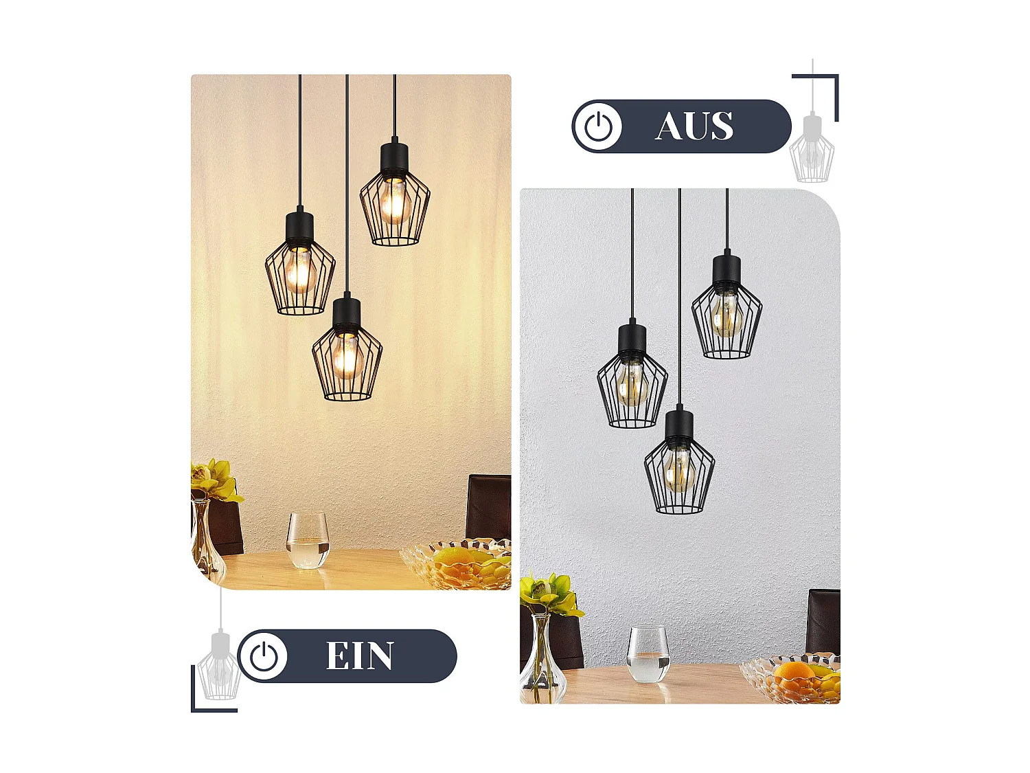 NETTLIFE Hanglamp E27 3-Lichts Zwart Metaal Vintage Pendellamp kooivorm Eettafel Pendellamp MAX.25W Retro Woonkamerlamp voor Keuken | Slaapkamer | Cafe | Woonkamer