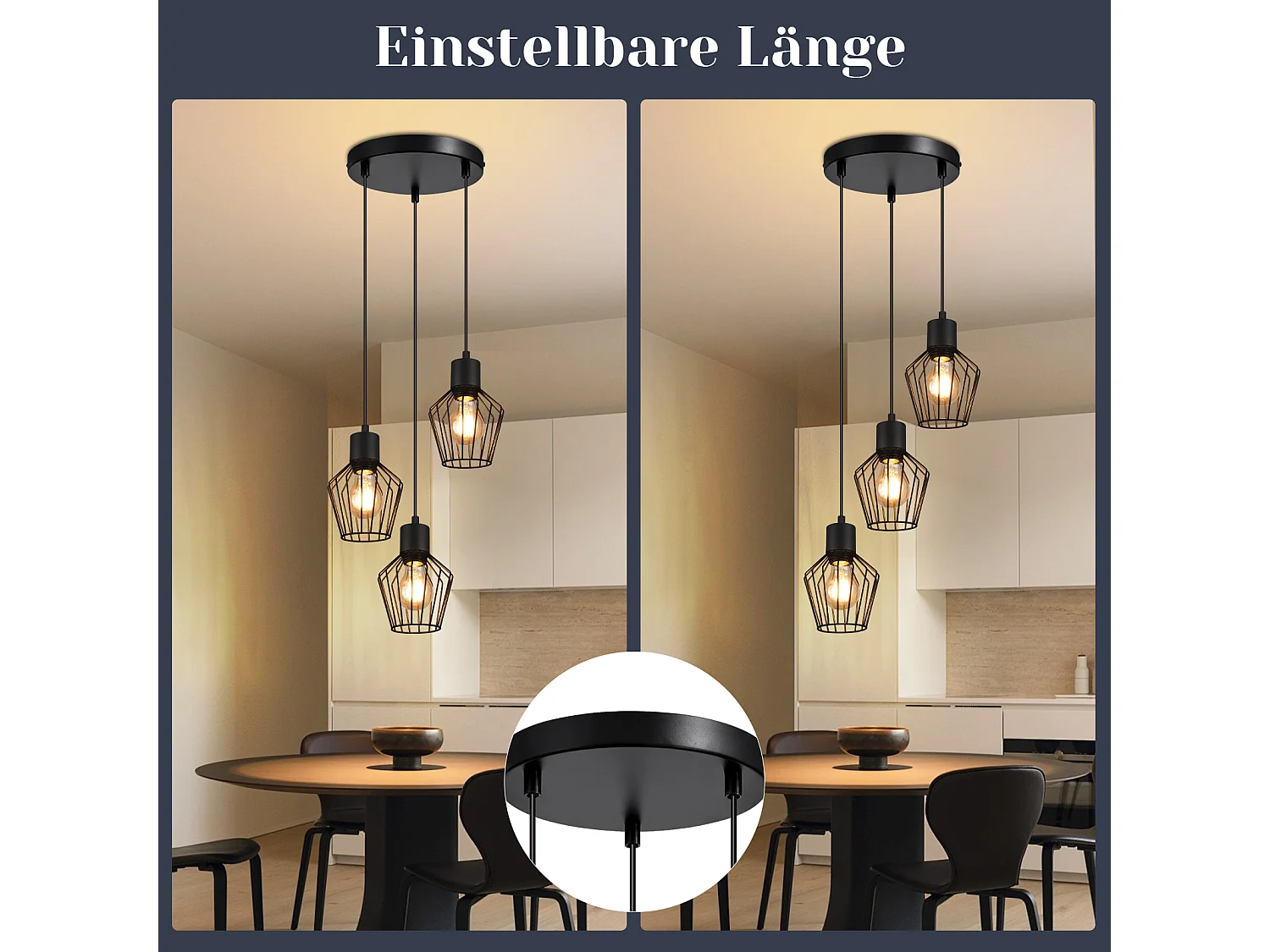 NETTLIFE Hanglamp E27 3-Lichts Zwart Metaal Vintage Pendellamp kooivorm Eettafel Pendellamp MAX.25W Retro Woonkamerlamp voor Keuken | Slaapkamer | Cafe | Woonkamer