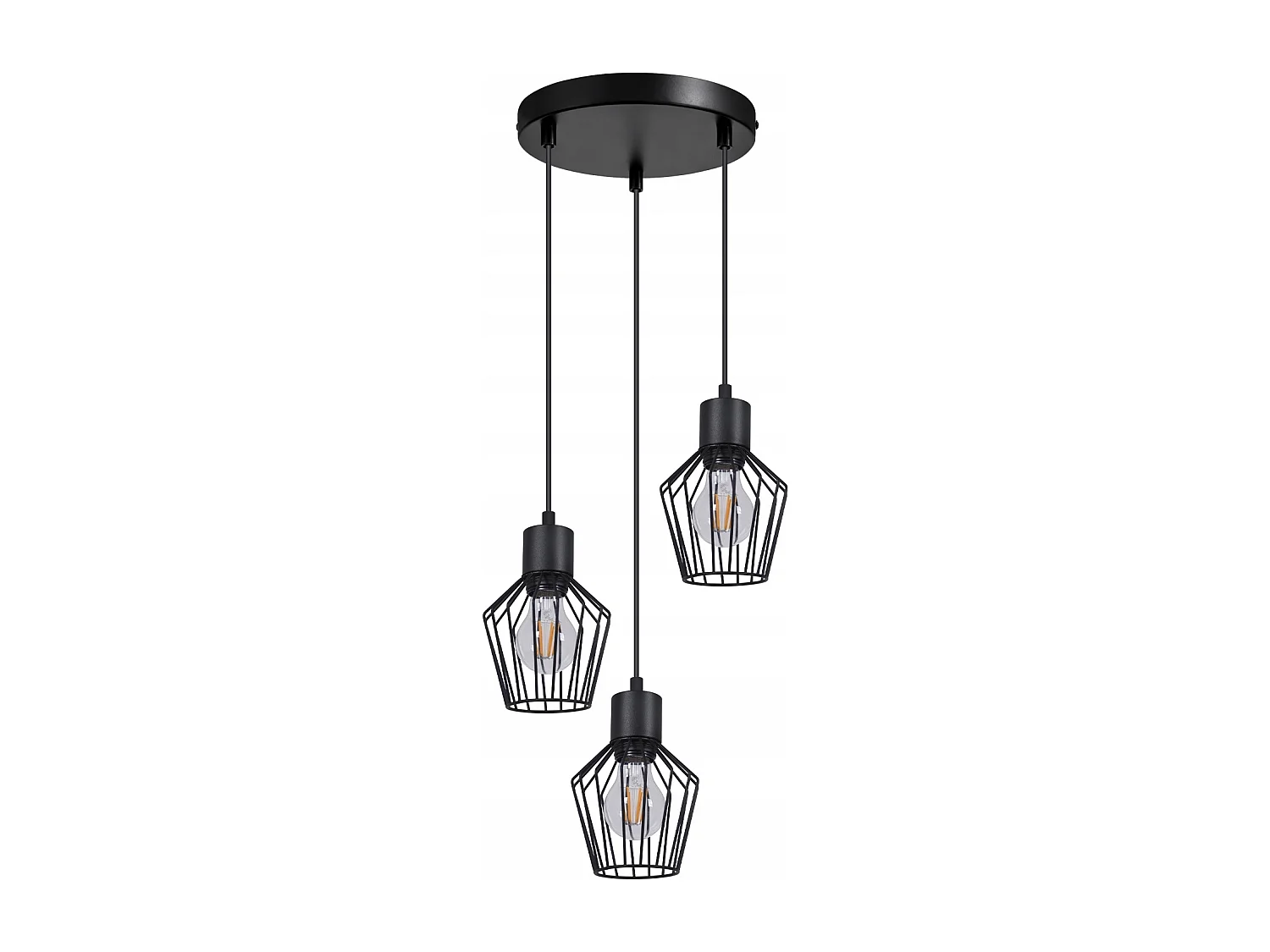 NETTLIFE Suspension 3 ampoules suspension ronde suspension noire LED E27 métal rétro
