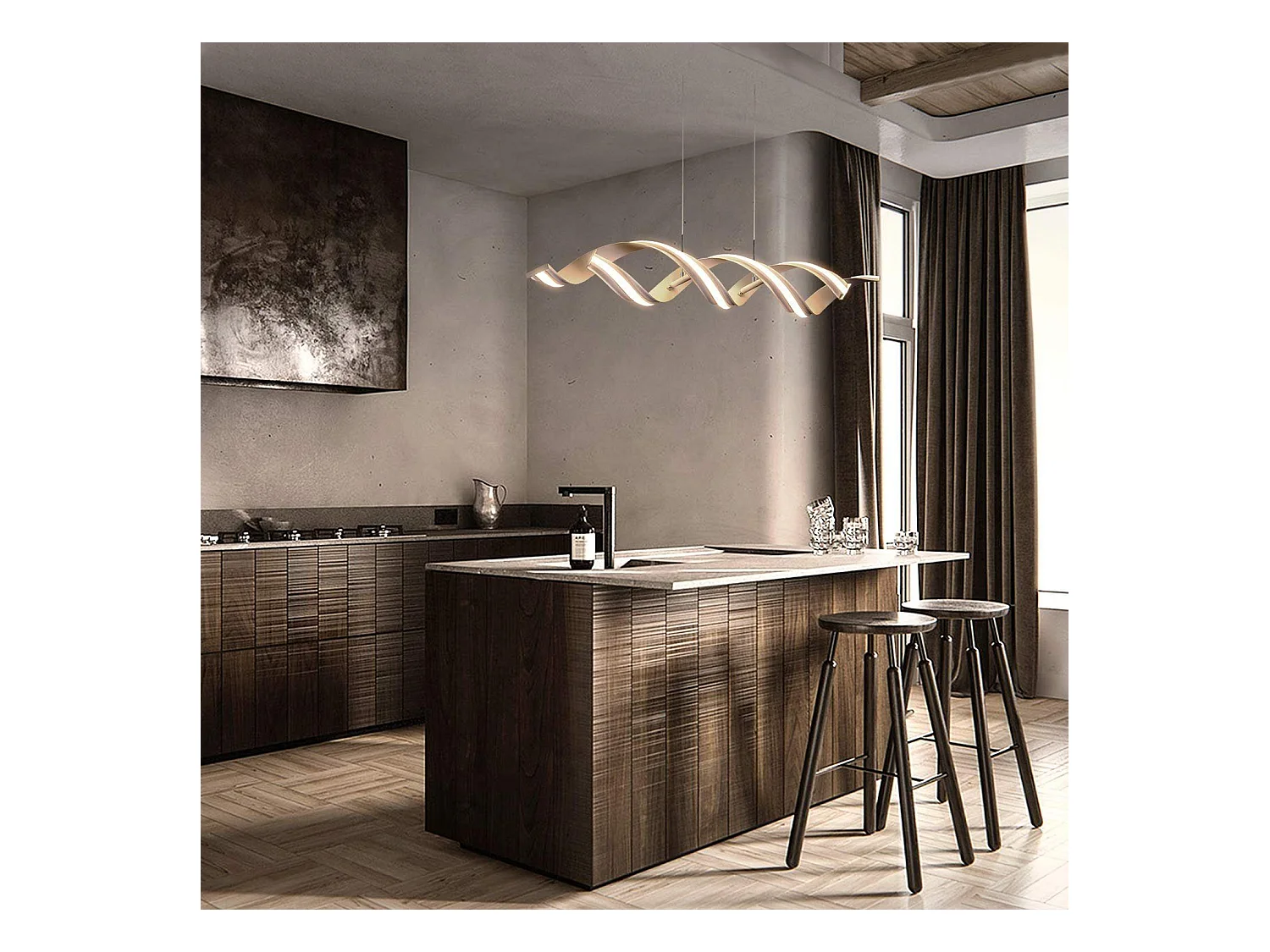 NETTLIFE Hanglamp LED - Nikkel - 3000K Warm Wit Licht - Modern - 95CM Eetkamer Hanglamp - 29W Eettafellamp - voor Keuken | Woonkamer | Kantoor | Studeerkamer